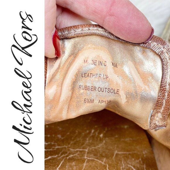 MICHAEL KORS ROSE GOLD METALLIC STUDDED LOW TOP LEATHER SNEAKERS, SIZE 6.5 - Picture 10 of 12